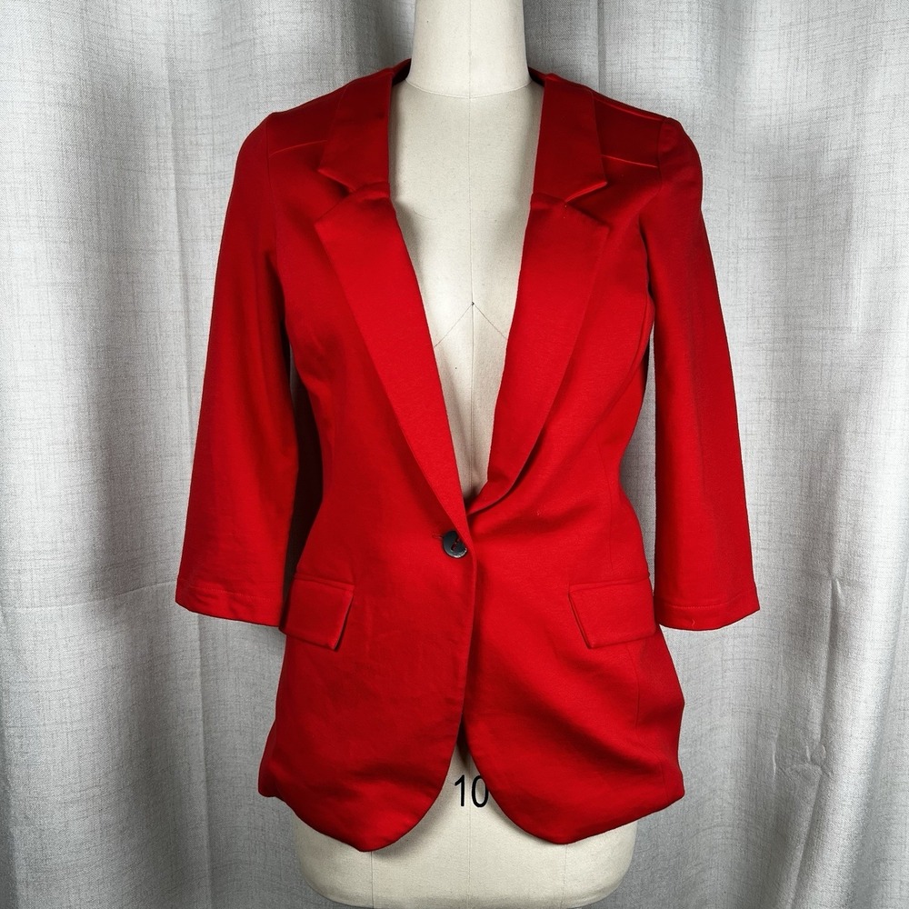 Barney's New York Women's Size Medium Red Single Button Blazer Jacket USA